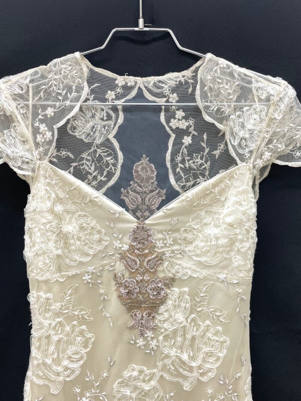 Claire Pettibone Embroidered Lace Sheath Wedding Gown - Picture 3 of 12